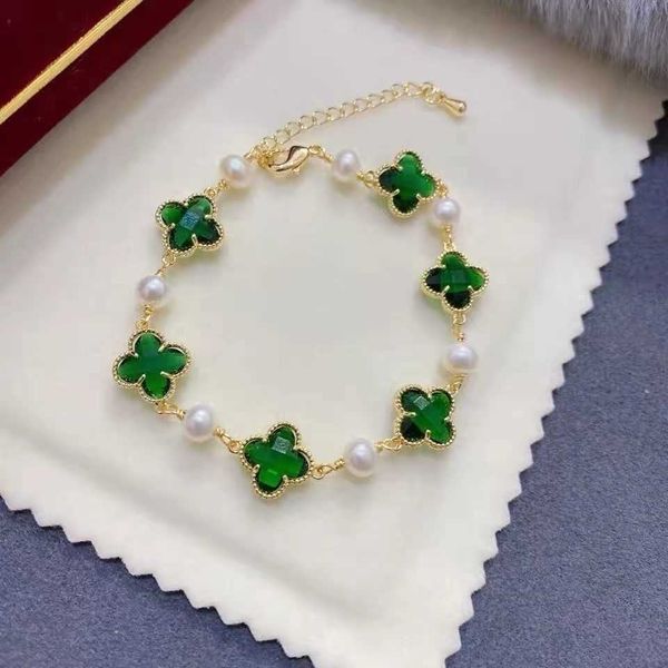 

pure natural freshwater pearl bracelet female clover ins xiaozhong net red jewelry korean version, Black
