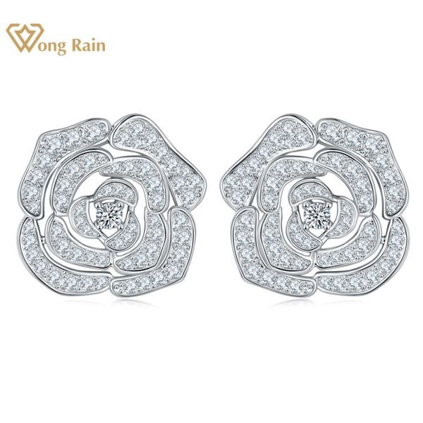 

stud wong rain luxury 925 sterling silver flower high carbon diamond women earrings wedding party fine jewelry 230729, Golden;silver