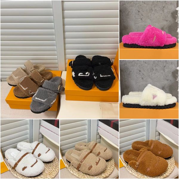 

women paseo comfort fuzzy slipper designer autumn winter slipper fluffy slipper ladies wool slides comfortable fashion high-quality slipper, Black