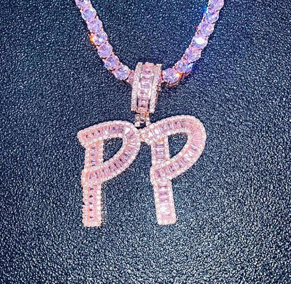 

hip hop custom pink baguette letters pendant necklace combination letters name pendant 24inch pink tennis necklaces zirconia jewel6953684, Silver