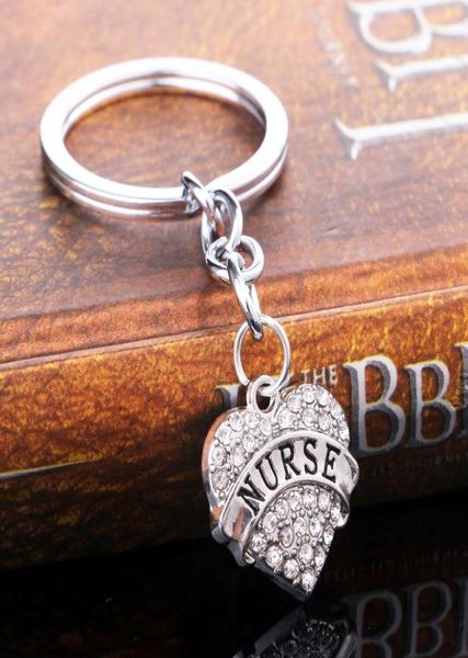 

12pcslot fashion nurse keychain gifts crystal rhinestone love heart charms keyring women men nurses day key chain ring presents1378299, Slivery;golden
