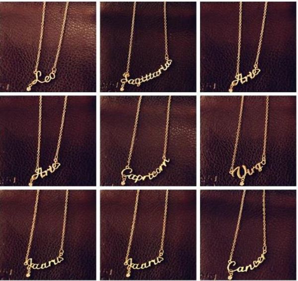 

on fashion jewelry 12 zodiac signs letter pendants necklace cavicle necklace ariestaurusgemini with alloy material5803277, Silver