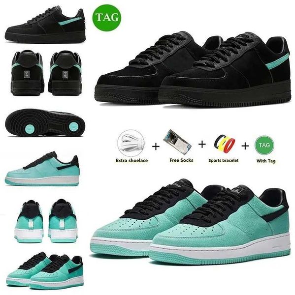 

2023 with box designer casual shoes low cut triple white af1 platform skate airforce 1 tiffany x one university blue panda men women skeleto, Black