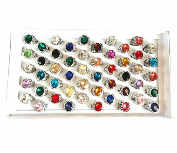 

whole 100pcs mix lot womens rings vintage jewelry big glass stone antique silver ring for ladies fashion party gifts drop ship4357683, Golden;silver