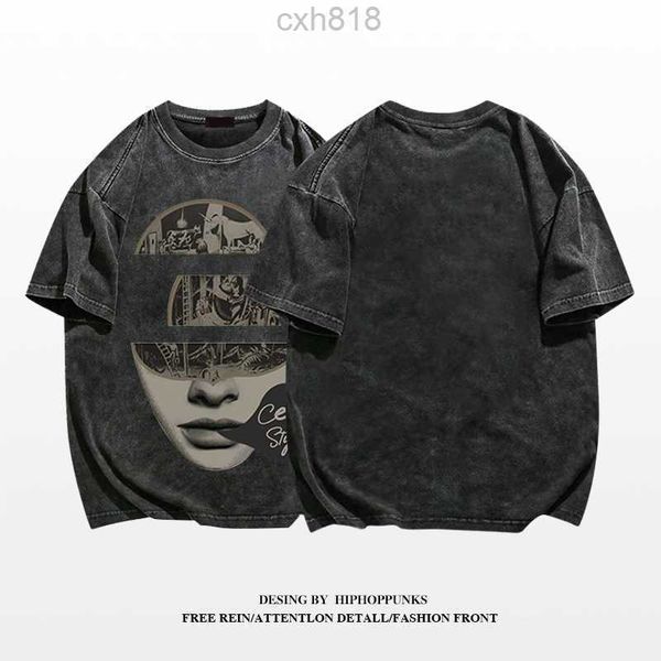 

galleries hip fashion brand european and american vintage high street short sleeve men's t-shirt 2023 new large loose heavy duty cotton, White;black