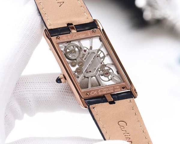 

luxury men skeleton watches carter tank watch 47.15 x 26.2mm 3rzw tw factory shuperb high-end quality mechanical uhr montre de luxe, Slivery;brown