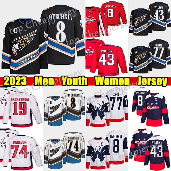 

#8 alexander ovechkin reverse retro hockey jersey #43 tom wilson #77 t.j. oshie nicklas backstrom john carlson joel edmundson max pacioretty, Black;red