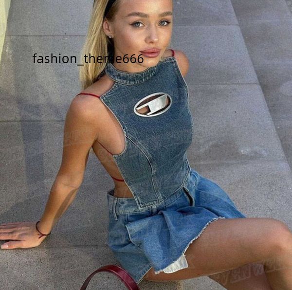 

backless denim tank for women cropped halter strap vest party nightclub girls tanks, White