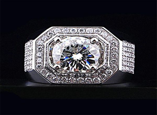 

sell luxury jewelry male 925 sterling silver round cut white z pave cz diamond gemstones men wedding engagement band ring 4931869, Slivery;golden