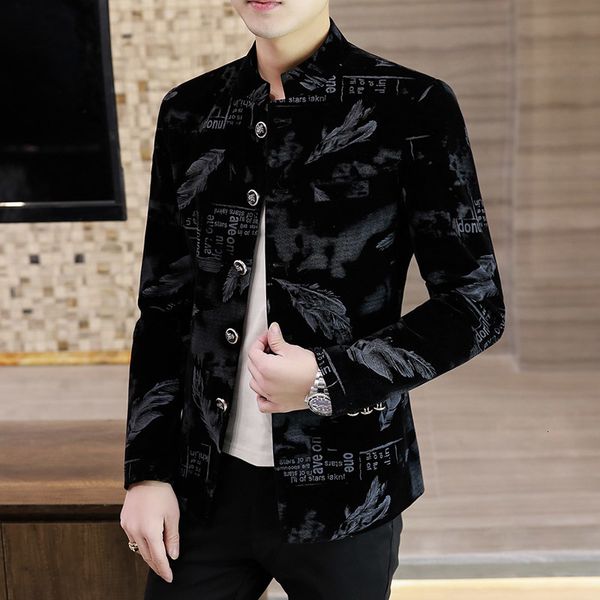 

men's suits blazers men's casual standing collar golden velvet suit korean trend velour suit young zhongshan single western autumn, White;black