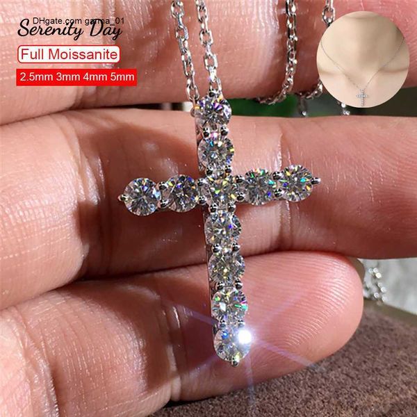 

pendant necklaces serenity day 3.0mm 4mm moissanite necklace 925 sterling silver cross pendants necklace for women engagement bridal fine je