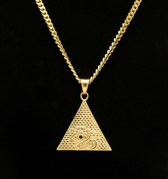 

jewelry stailess steel triangle shape ancient egyptian eye of horus pendant necklace gold plated with chain 27 297p6197597, Silver