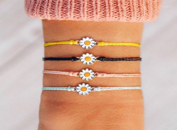 

alibaba express flower daisy charm bracelet wax string collar vintage mujer gargantillas mujer moda friendship bracelet women18315303, Golden;silver