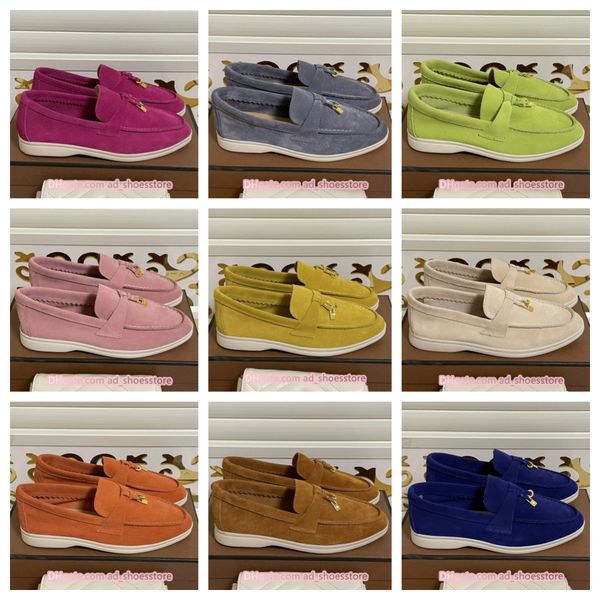 

2023 designer run shoe loro piana walk charms embellished casual shoes loropiana mens womens suede loafers couple shoe genuine leather train