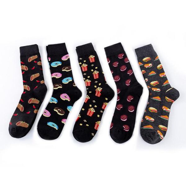 

men039s socks 2021 happy men women dog tortilla biscuit sandwich popcorn dark food series funny male skateboard sock2811565, Black