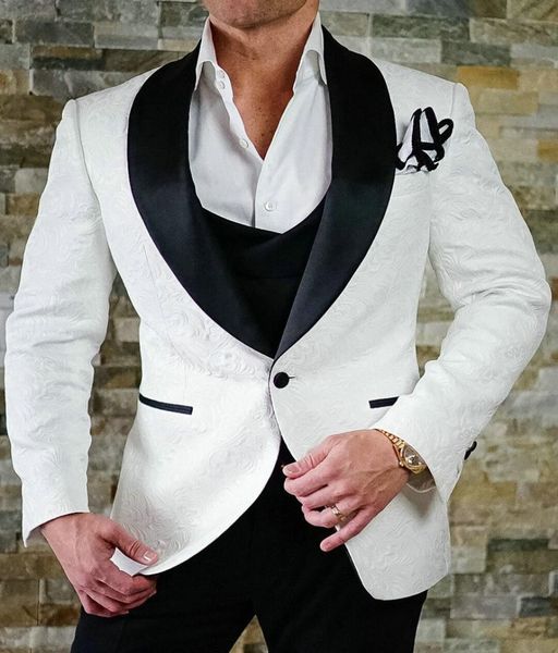 

2018 brand style suits men black lapel white pattern men suit slim fit groom tuxedo 3 pieces wedding prom blazer terno masculino9909521, Black;gray