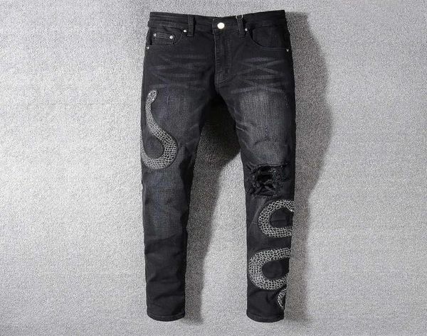 

mens distressed ripped biker jeans slim fit motorcycle biker denim for men fashion designer hip hop mens jeans 300234, Blue
