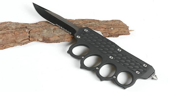 

newarrival knuckle auto tactical knife 440c double actionsingle edge serrated blade edc pocket gift knives with nylon bag3284591