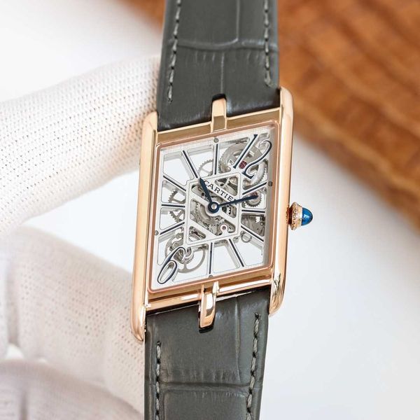 

luxury men skeleton watches carter tank watch 47.15 x 26.2mm bgg3 1tw factory shuperb high-end quality mechanical uhr montre de luxe, Slivery;brown