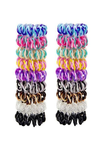 

women girls colorful rainbow spiral hair ties rope telephone plastic no crease coil thickened scrunchies 439284, Pink