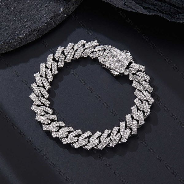 

hip hop new product strip cuban chain 12mm alloy water diamond versatile hip hop necklace, Black