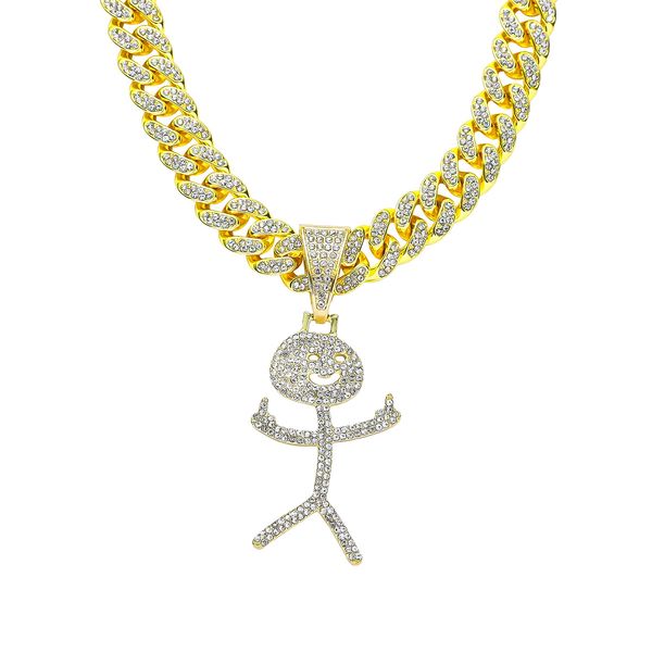 

hip hop rapper shiny diamond pendant gold necklace cartoon figure pendant micro-inset zircon jewelry night club accessory sweater collarbone, Silver