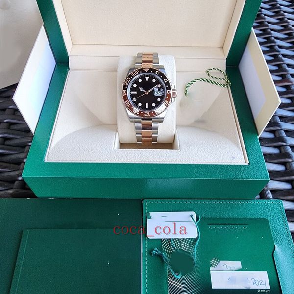 

luxury a brand-new watch brand new (automatic) 3285 gmt ii ii 126711chnr 40mm steel rose gold rootbeer ceramic men watch+box, Slivery;brown