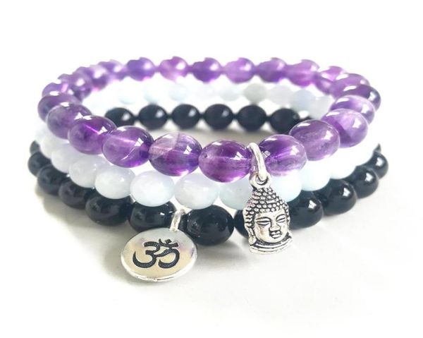 

mg0854 new deisgn natural aquamarine braceelt grade black tourmaline om bracelet trendy amethyst buddha charm bracelet9438441