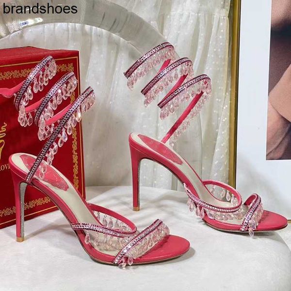 

chandelier beige crystal sandals rene caovilla cleo 95mm elegant evening sandals rhinestone-encrusted snake strass stiletto heel designer pa, Black