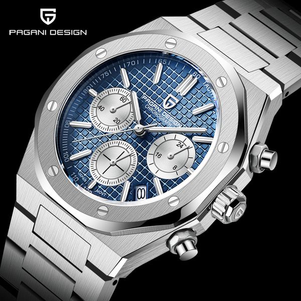 

wristwatches pagani design mens quartz watches sapphire stainless steel chronograph 200m waterproof sports watche reloj hombre 230729, Slivery;brown