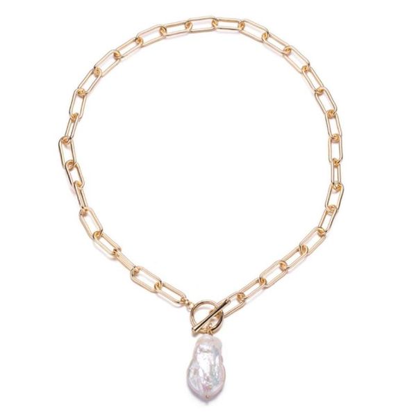 

pearl pendant necklace punk big bead long golden chain necklaces baroque style for women wedding gift62192838001123, Silver