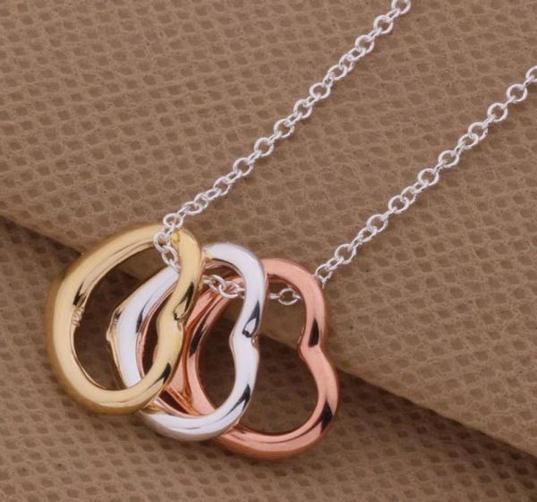 

925 silver gold plated heart pendant necklace fashion jewelry for women 10pcslot wedding gifts6875248