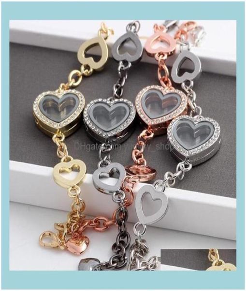 

charm bracelets jewelry 5pcs selling crytsal heart floating lockets bracelet alloy wedding women bangle jewellery1 drop delivery 25372063, Golden;silver