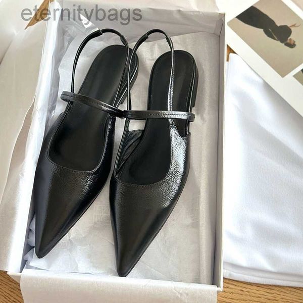 

toteme luxury designer high heeled women pointed professional formal shoes leather shallow mouth back strap black female sandals with box 34