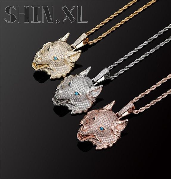 

iced out wolf necklace pendant soild back gold silver plated mens hip hop jewelry gift204n7265596