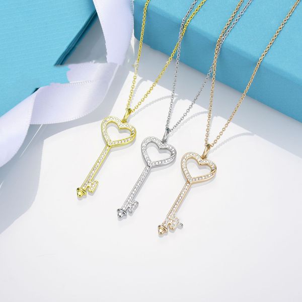 

women designer necklace luxury jewelry stainless steel valentine silver chain diamond love heart key pendant collarbone necklaces designers