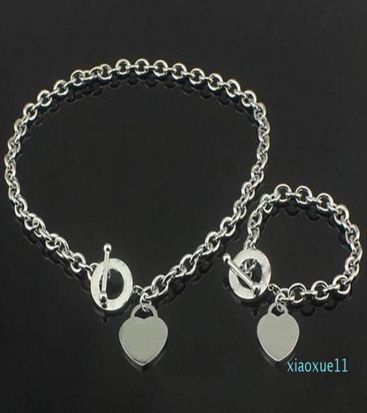 

925 silver necklacebracelet set statement jewelry heart pendant necklaces bangle5167636