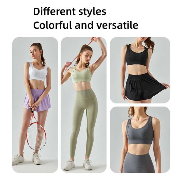 

lulu bra summer contrast patchwork fake two pieces sports women's y-line back buckle running fitness vest integrated chest pad woman