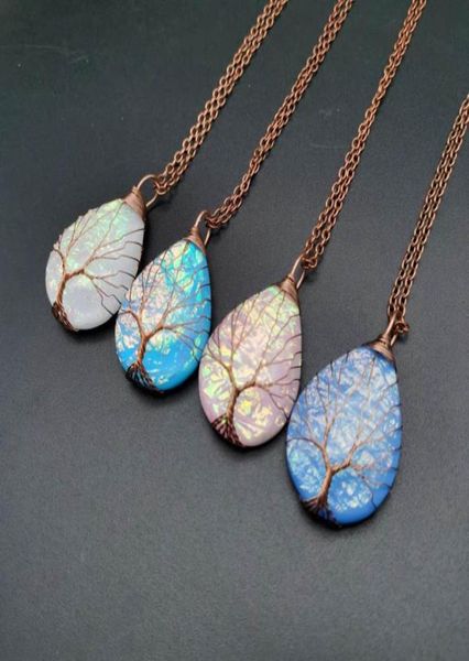 

natural stone necklace for women drop shaped mother of pearl shell pendant chain blue pink green stones necklaces gemstone female 6465955, Silver