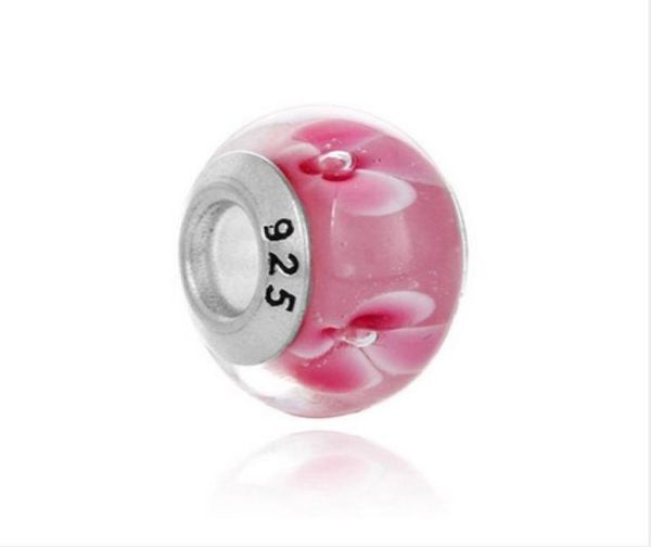 

pink flower murano lampwork glass bead 925 stering silver big hole loose beads fit european p charms bracelet & necklace diy jewelry7959606, Crystal