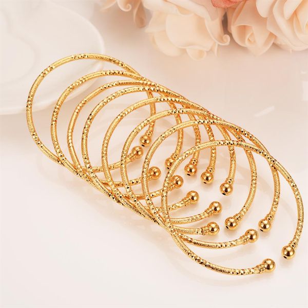 

8 eight pcs bracelet whole can open fashion dubai fine bangle solid yellow gold jewelry women africa arab items assemble279y, Golden;silver