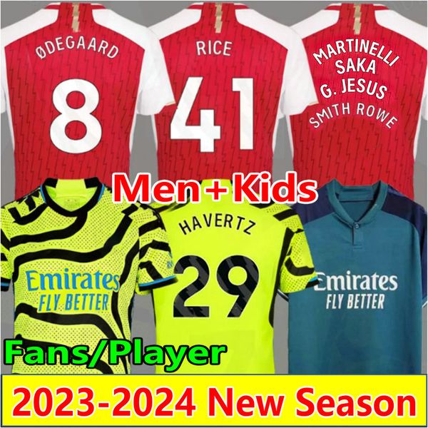 

2023 havertz rice saka soccer jerseys fans player smith rowe g.jesus 23 24 home away odegaard martinelli jorginho football shirt trossard zi, Black;yellow