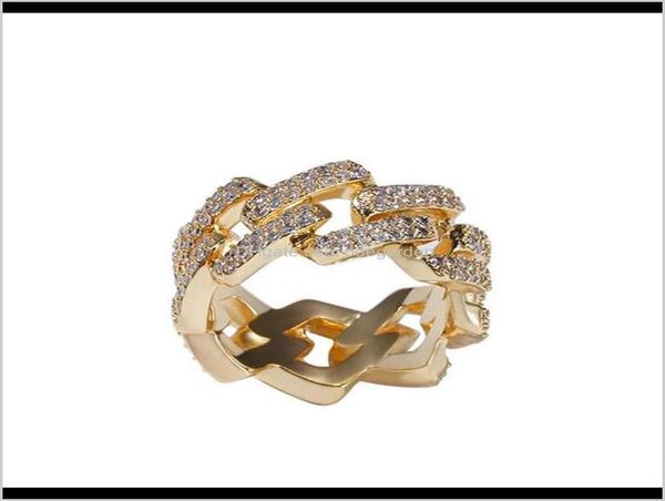 

solitaire mens 2 row cz bling cuaban link rings gold iced out cuban micro pave cubic zirconia simulated diamonds trend hiphop ring6076957, Golden;silver