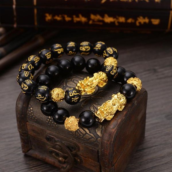

bangle feng shui obsidian stone beads braceletes men women wristband gold black pixiu wealth and good luck women bracelet 12095645