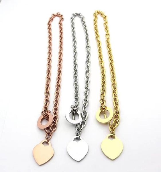 

famous brand jewerly 316l titanium steel 18k gold plated necklace short chain silver man heart necklace pendant for women couple g6546867