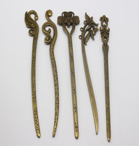 

5pcs bronze traditional hair chopsticks chignon pin hairpin clasp for women8029825, Golden;white