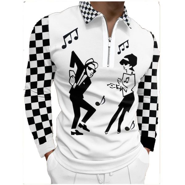 

mens polos 3d printing longsleeved tshirt zip polo shirt 230729, White;black