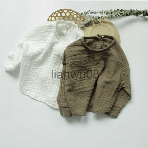 

kids shirts new 2021 autumn baby boys cotton linen shirts pure color korean style toddlers kids long sleeve casual children shirts x0728, White;black