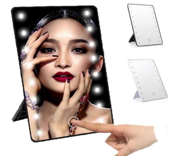 

16 led lighted makeup mirror with light lamp portable touch screen cosmetic mirror beauty deskvanity table stand mirrors9759932