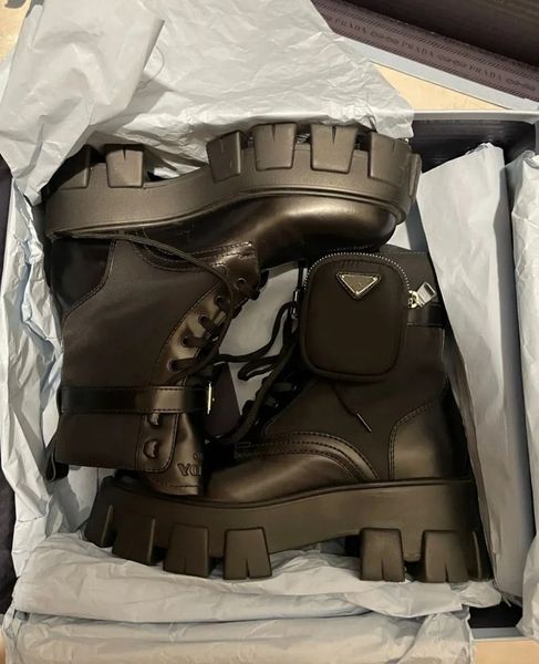 

winter monolith brushed leather ankle boots women nylon combat booty black chunky lug sole lady metal triangle booties comfort footwear